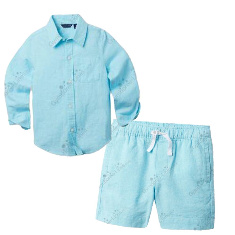 Janie and Jack Baby Boy's Blue Linen Outfit Set 12-18M